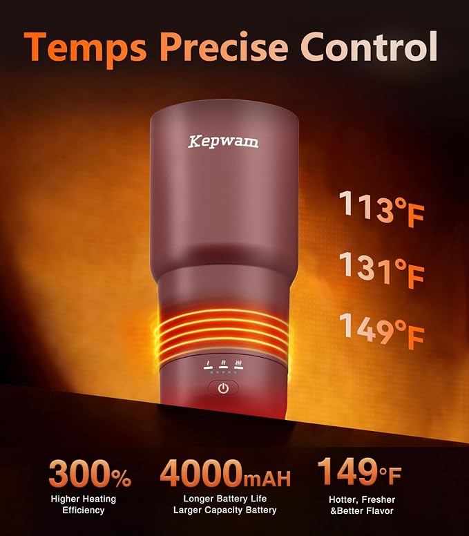 Kepwam Heated Coffee Mug Rechargeable T3, 20oz Self-Heating Travel Mug for Coffee with 1℉ Precise Temperature Control & App, Portable Cup Warmer for Outdoor & Car (Fits Cup Holders) - Image 2