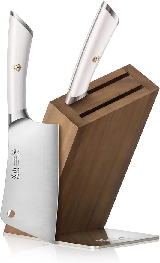 Cangshan ELBERT Series German Steel Forged Cleaver Knife Block Sets, Acacia (3-Piece, White)