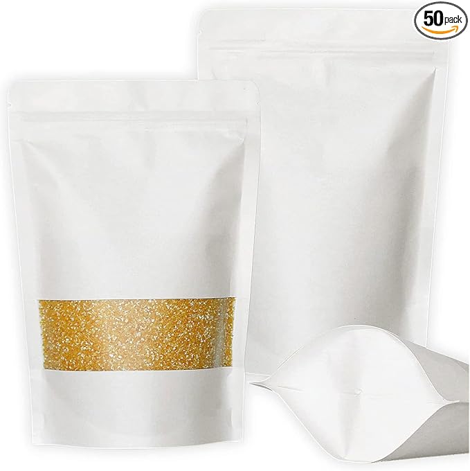 Muka 50 PCS White Kraft Bags Toaster Bags with Frosted Window | Food Grade Spouted Pouches, Leak-Proof Cap, Temp -20 by Muka