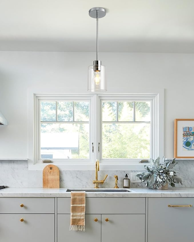 Chrome Pendant Lights Kitchen Island - Clear Glass Pendant Light Fixture Multiple Stems Rods 3 Units 12 Inch 3 Units 4 Inch (3 Pack Chrome Downrod) - Image 8