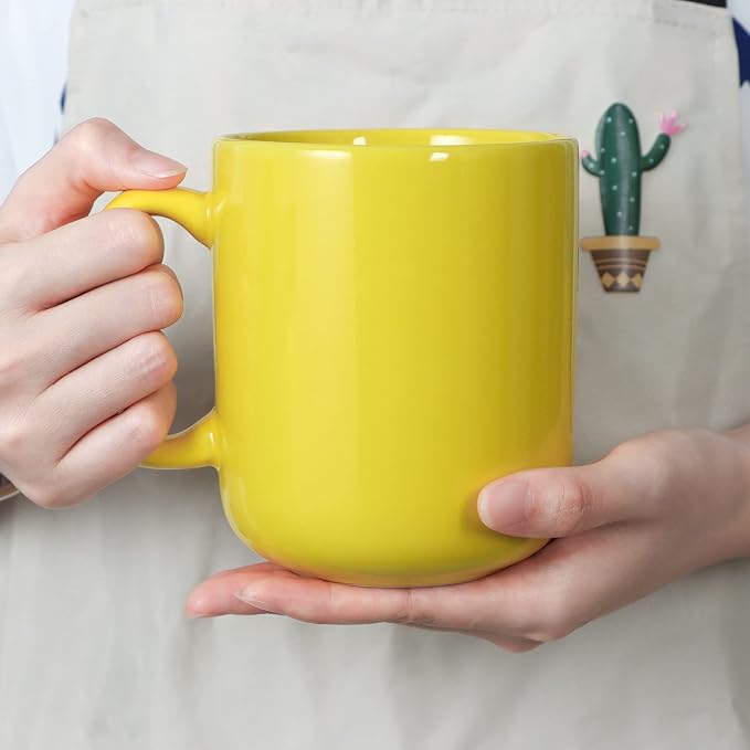 20 OZ Large Coffee Mug, M016 Ceramic Big Tea Cup with Handle for Dad Men, Yellow - Image 6