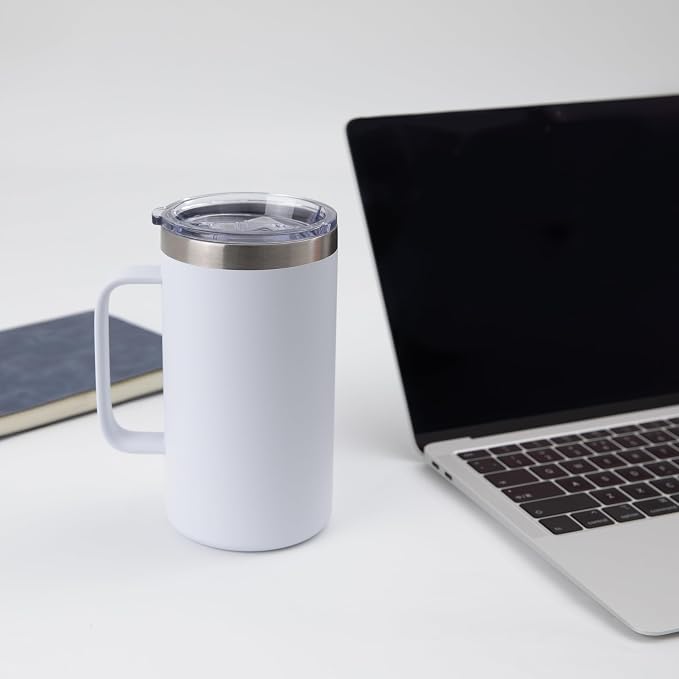 DOMICARE 24oz Mug with Handle and Lid, Stainless Steel Coffee Mug, Reusable Insulated Cup, Travel Mug with Handle, Double Wall Vacuum Coffee Tumbler for Men and Women, White, Pack 1 - Image 6