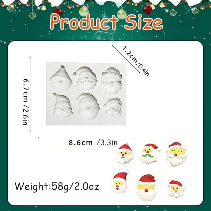 1 Pcs Santa Claus Christmas Silicone Molds for Chocolate 6-Cavities Candy Silicone Mold Ice Cube Molds for Dessert Soap Jello Ice Wax Melt Christmas Holiday Party Baking Cake Decor Mold