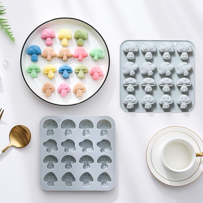 32 Cavities Mushroom Shape Candy and Chocolate Silicone Molds,Unique and Cute, Non-Stick, Baking Molds for Making Birthday Cake, Cake Decoration, Jelly, Cupcake, Ice Cubes 2 Count