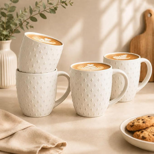 14 oz Ceramic Coffee Mugs Set of 4, White Stoneware Cups with Handle | Porcelain Mugs, Microwave & Dishwasher Safe, Coffee Mug for Tea, Coffee, Latte, Premium Kitchen & Housewarming Gift Set by Seworlan