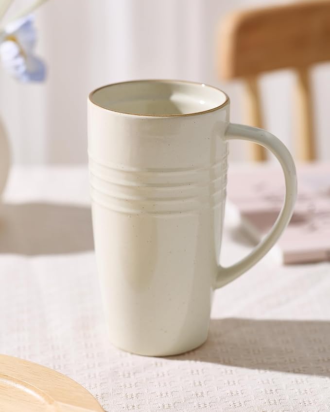 famiware Jupiter Large Coffee Mug, 20oz Coffee Mug with Lid, Ceramic Mugs Set of 4, Cup Set with Handle for Latte, Tea, Cocoa, Milk, Home & Office, Microwave and Dishwasher Safe, Vanilla White - Image 7