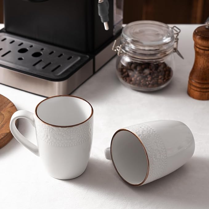 famiware Coffee Mugs Sets for 4, 12 oz Mug Set, Coffee Cups with Handle for Coffee, Tea, Cocoa and Milk, Microwave and Dishwasher Safe, White Floral - Image 5