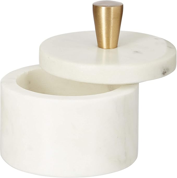 Queenza White Marble Salt Cellar with Lid and Brass Knob, 3 Inch Salt Box - Image 7