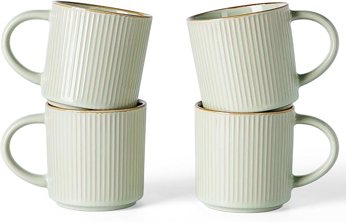 famiware Star Coffee Mug Set for 4, Handcrafted 12 oz Ceramic Stoneware Mugs Cup Set, Chip-Resistant & Stackable, Dishwasher/Microwave Safe, Light Green by Famiware