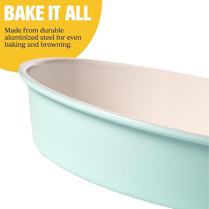 Tasty Clean Ceramic Round Cake Pans Set, 2-Pack of 9-Inch Cake Pans, Durable Aluminized Steel for Professional Results, Clean Ceramic Nonstick Coating, Oven Safe to 425°F, Dishwasher Safe, Aqua - Image 4