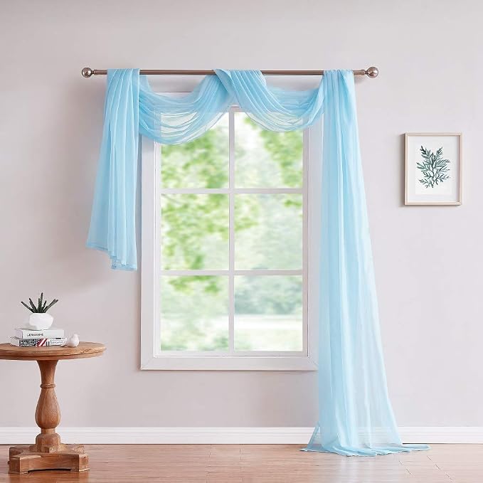 Warm Home Designs 55 x 216 Baby Blue Sheer Window Scarf. AM Baby Blue 216" | Extra Long Window Scarves Valances are Great As Wedding Arch Draping Fabric, Bed Canopy Or for Decorative Project. - Image 3