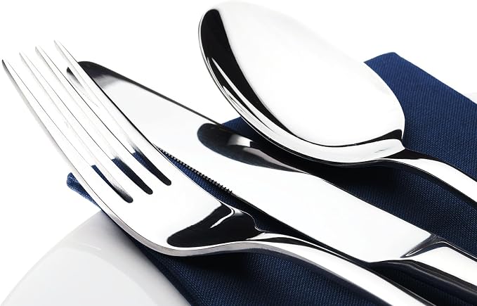 Silverware Set for 12 with Serving Utensil,Stainless Steel Flatware Cutlery | Heavy Duty Steak Knife Fork and Spoon, Dishwasher Safe, Gift Package for Wedding Housewarming - Image 2
