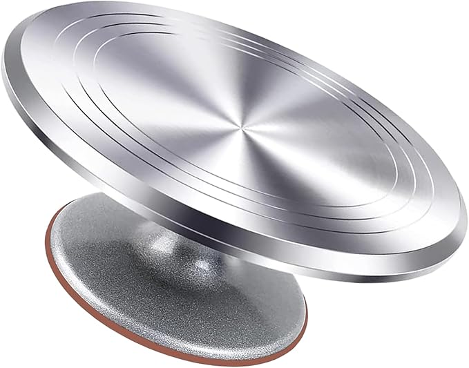 12 Inch Aluminium Alloy Revolving Cake Stand, Cake Turntable with Non-Slipping Silicone Bottom, Rotation Smooth Rotating Cake Stand for Cupcake Pastries and Cake Decorations Supply