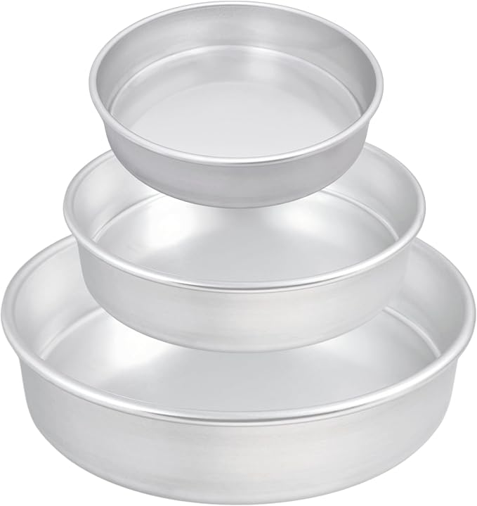 Set of 3 Aluminum Round Cake Pans, Deep Dish Pizza Pans, Baking & Roasting Pans, 10”, 8”, 6” Assorted Sizes by Bosrahl