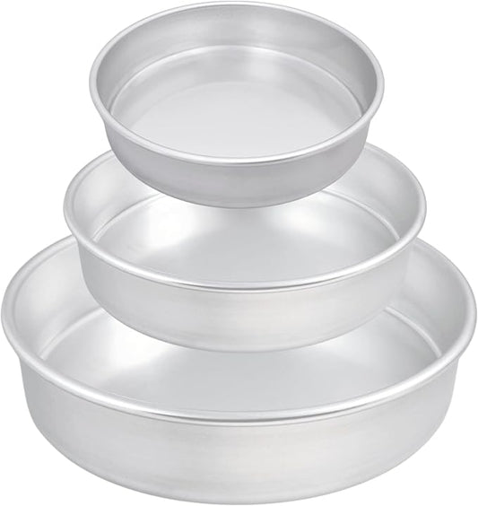 Set of 3 Aluminum Round Cake Pans, Deep Dish Pizza Pans, Baking & Roasting Pans, 10”, 8”, 6” Assorted Sizes by Bosrahl