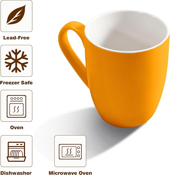 Urbanstrive 16 oz Large Coffee Mugs Set of 4 Ceramic Coffee Mug White Coffee Cups Tea Cups Idea Gift for Women Men House Warming Gifts New Home Office, Orange 4 Pack - Image 3