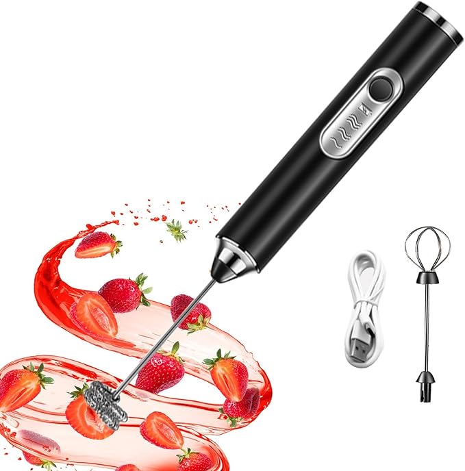 Milk Frother – Portable Handheld Mixer, 3-Level Powerful Mini Foamer with Stainless Whisk, Drink Mixer Details for Smooth Blends, Electric Foamer for Egg White Cream Hot Chocolate Cocoa