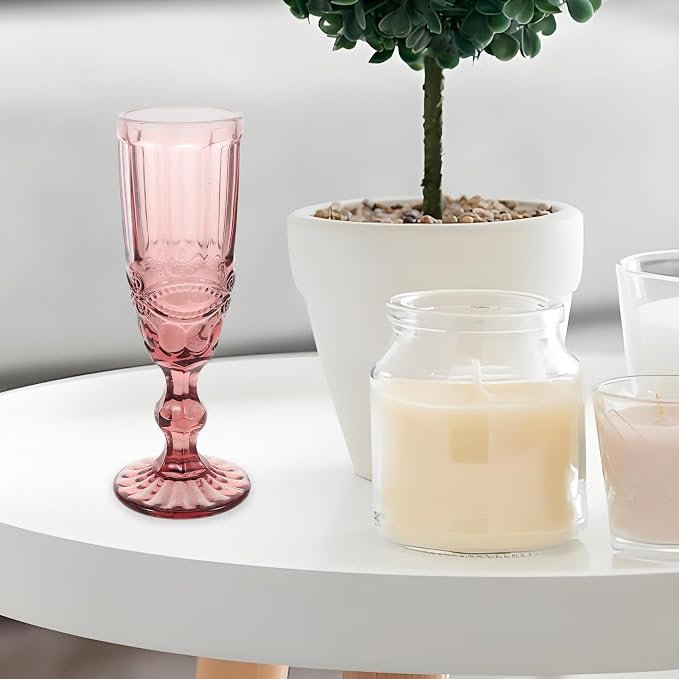 Sosoport Vintage Embossed Drinking Glasses Set, Thickened Purple Glass Goblets with Stem for Wedding and Gathering, Elegant Retro Glassware Sturdy for Family and Friends - Image 6