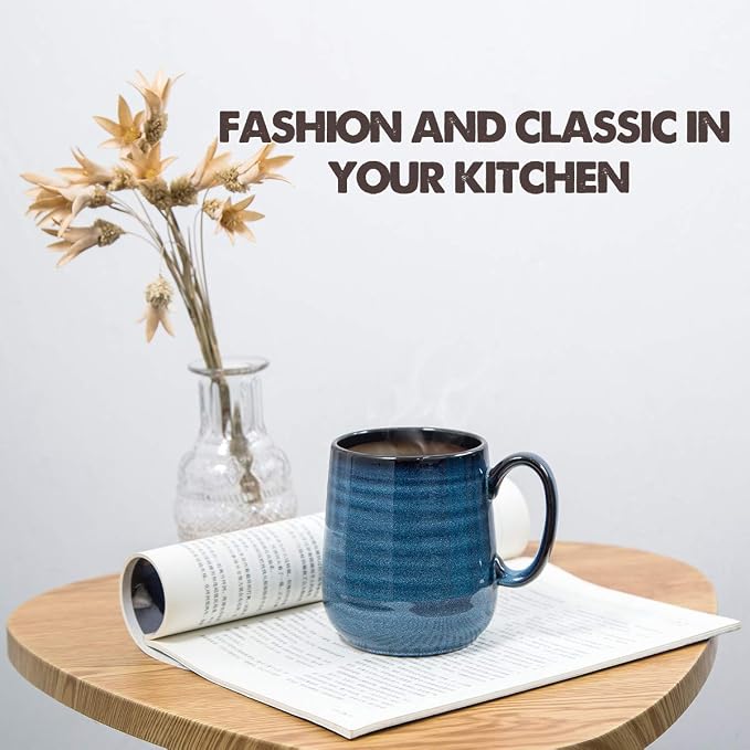 HASENSE Coffee Mugs Set of 4, 15 Ounce Porcelain Mug Set with Handle for Morning Coffee Tea and Cocoa, Ceramic Coffee Cups with Beautiful Glaze for Men, Women, Navy - Image 7