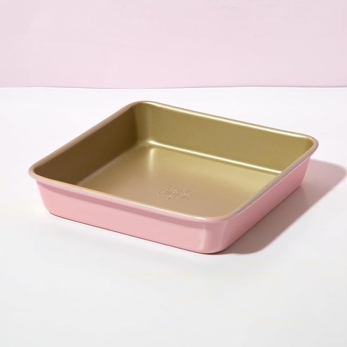 Paris Hilton Nonstick Carbon Steel Bakeware Collection, 9-Inch Square Cake Pan, Dishwasher Safe, Made without PFOA and PFAS, Pink Champagne Two-Tone - Image 6