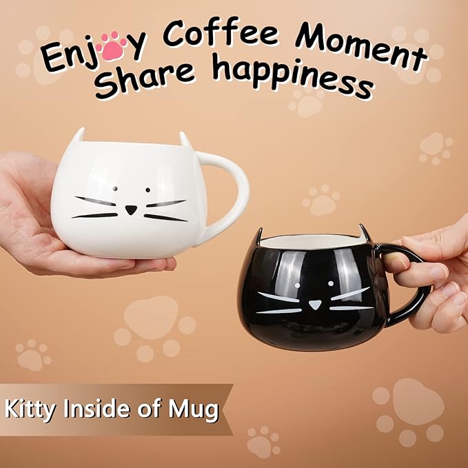 Koolkatkoo Cute Cat Coffee Mug for Cat Lovers Women Girls Ceramic Kitty Water Mugs 12 oz Small Cup White - Image 6