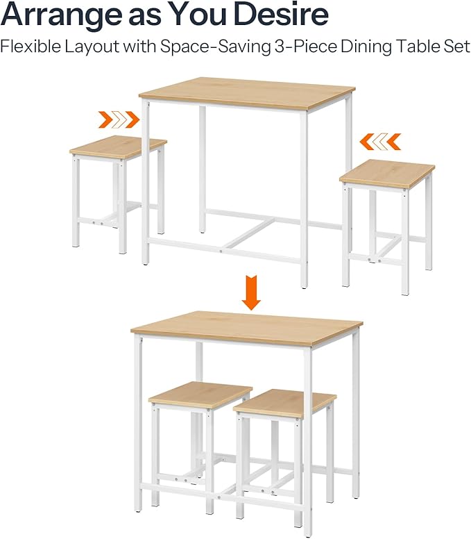 HOOBRO 3-Piece Industrial Dining Table Set, Kitchen Table, Space Saving Dinette for Kitchen, Dining Room, Small Space, Breakfast Nook, Living Room, Party, Natural and White WN75CZ01G1 - Image 3