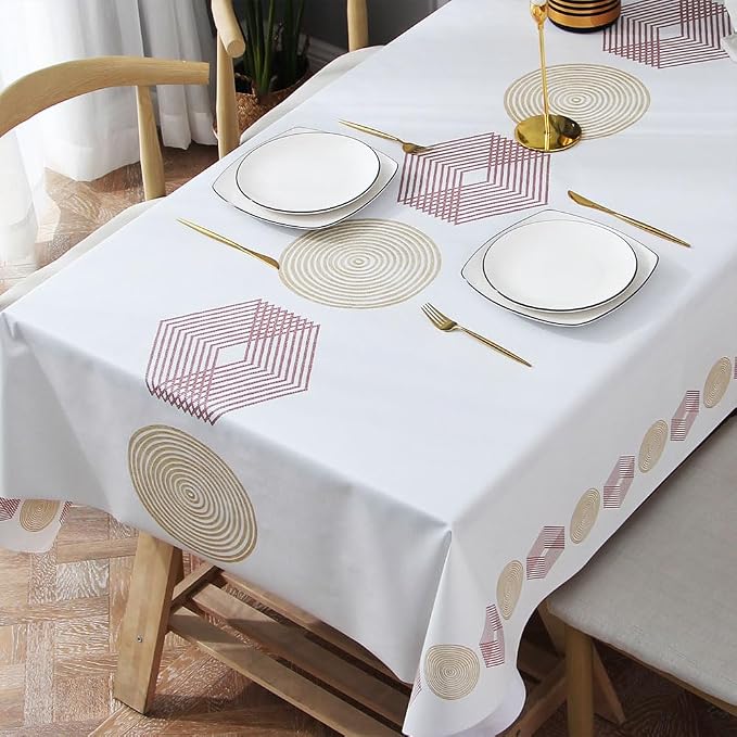 Wipeable Waterproof Tablecloth Vinyl Tablecloths for Rectangle Tables Heavy Duty PVC Tablecloth for Kitchen Dining Table(Geometry-2, 54'' x 108'') by Yofori