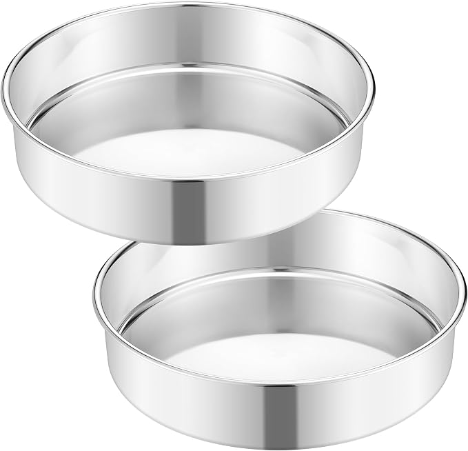 E-far 11 Inch Cake Pan Set of 2, Stainless Steel Large Round Baking Pans Tins, Non-Toxic & Leak-Proof Mold for Birthday Wedding Layer Tiered Cake, Easy Clean & Dishwasher Safe by E-far