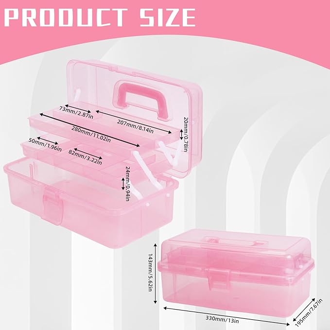 Saim Storage Bins,Three-Layer Multipurpose Art & Craft Storage Container,Carry Tackle Organizer,Medicine Cosmetic Art Supply Box for Art Supply Makeup Hair Accessories Painting Tools - Light Pink
