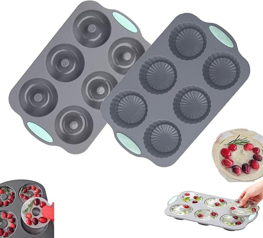Wreath Ice Cube, Christmas Silicone Wreath Shaped Ice Cube Tray and Snowflake Mold Set, 6 Hole Mini Bund and Cake Pan Candy Bakeware for Holiday Cocktails Ice Cubes DIY Crafts (A+D)