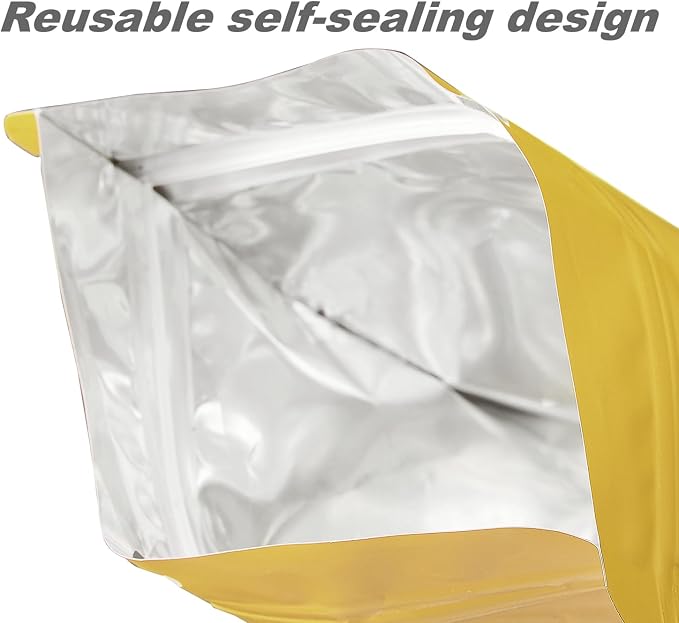 150 Pack Stand up Matte Metallic Storage Bags with Clear Front Window Heat-Sealable Resealable Solid Color Pouches for Food Storage Containers Organizer(Gold,7.9 * 11.8 inch,Pack of 150) - Image 5