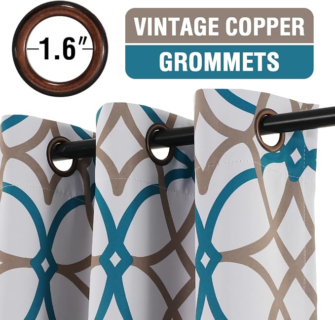 H.VERSAILTEX Blackout Curtains Printed Design 108 Inch Length 2 Panels Set Thermal Insulated Curtains for Bedroom Living Room Geometric Modern Grommet Window Drapes - Teal and Taupe - Image 2