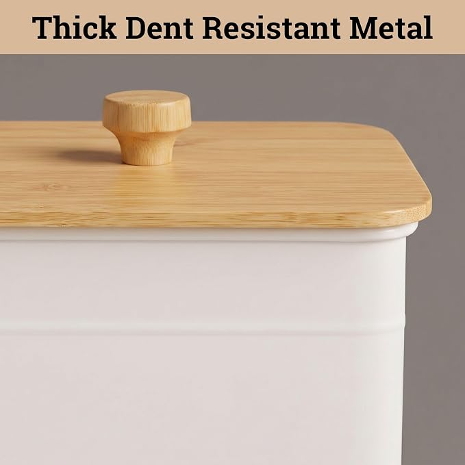 Kitchen Canisters for Countertop Set of 3 w/ Chalkboard Labels & Marker Pen | Airtight Easy Open Bamboo Lids, Dent-Resistant Thick Metal, Customizable Chalkboard Labels, Marker Pen Included, Set of 3 - Image 7
