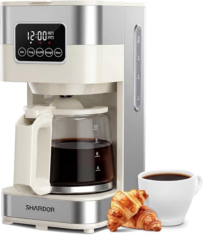 SHARDOR 10-Cup Programmable Coffee Maker, Regular & Strong Brew Drip Coffee Machine for Home and Office, Auto Shut Off, Permanent Filter (Beige) by Shardor