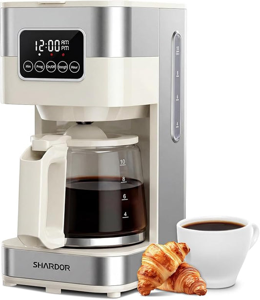 SHARDOR 10-Cup Programmable Coffee Maker, Regular & Strong Brew Drip Coffee Machine for Home and Office, Auto Shut Off, Permanent Filter (Beige) by Shardor