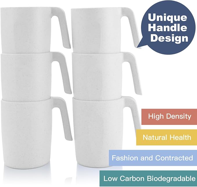 Homienly Coffee Mug Set - Wheat Straw Cups, Alternative to Plastic Coffee Cups Reusable | Unbreakable for Hot Chocolate, Tea, & Coffee | Microwave Safe, Dishwasher Safe Drinking Cups (White) - Image 3