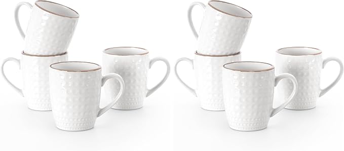 famiware Coffee Mugs Sets for 4, 12 oz Mug Set, Coffee Cups with Handle for Coffee, Tea, Cocoa and Milk, Microwave and Dishwasher Safe, White Circle (Pack of 2) by Famiware