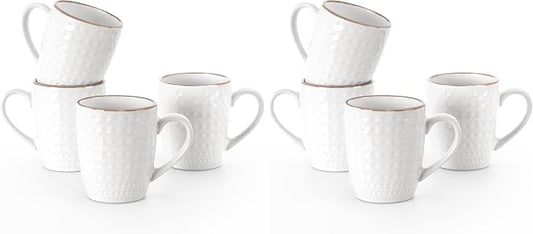 famiware Coffee Mugs Sets for 4, 12 oz Mug Set, Coffee Cups with Handle for Coffee, Tea, Cocoa and Milk, Microwave and Dishwasher Safe, White Circle (Pack of 2) by Famiware