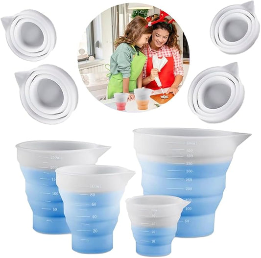 4 Pcs Silicone Resin Measure Cups Graduated Silicone Measuring Collapsible Silicone Measuring Cups,50ml/100/250ml/500ml Silicon Mixing Cups, for Epoxy Molds,Tumbler Making,Paint Making