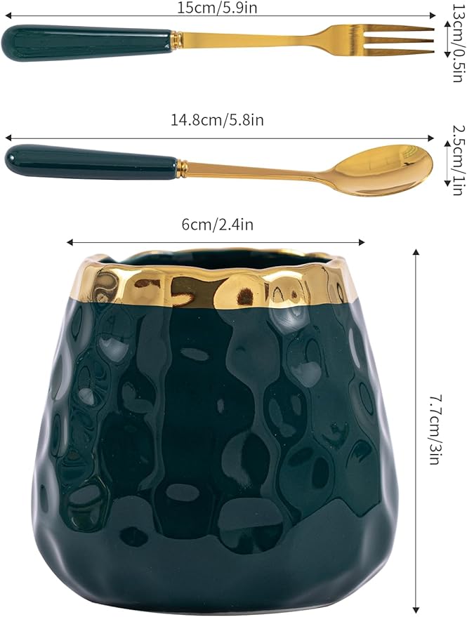 Coffee Spoon Set,Ceramic Jar with 8 Small Spoons for Coffee,Tea,Ice Cream,Cake,Flatware Set (Emerald jar+8 spoons)