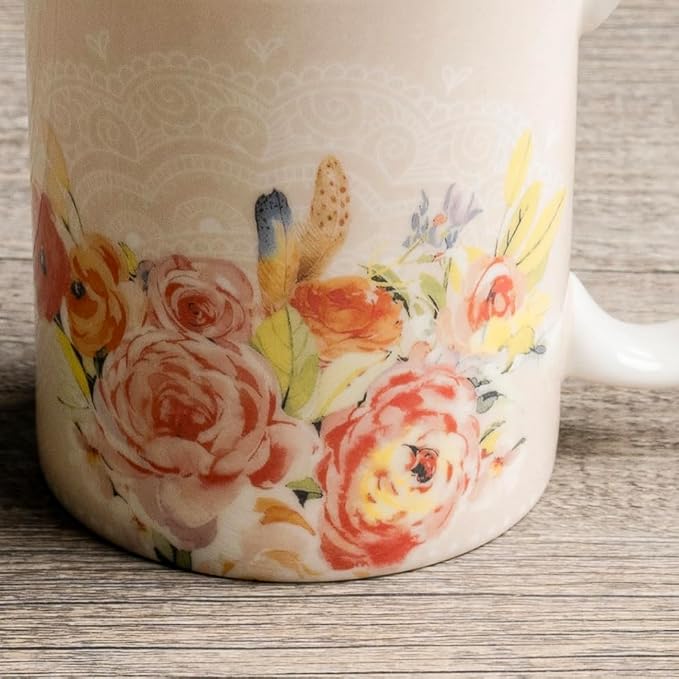 Maison d' Hermine Coffee Mug with Handles Tea Cups (15 Ounce, Pack of 1) | Fine Bone China Coffee Mugs for Hot Beverages Cappuccino Latte Home Restaurant Hotel Spring Summer -Ibiza - Beige - Feather - Image 7
