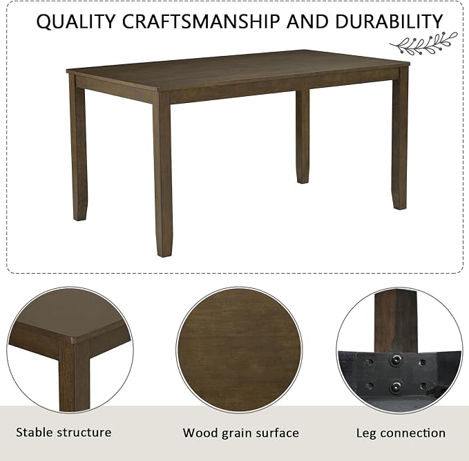 6-Piece Dining Table Set with Bench and Chairs - Solid Wood Kitchen Dining Room Table Set in Farmhouse Rustic Style, Table Set for 6 with 4 Chairs and Bench Seat.(Dark Walnut_Large) - Image 8