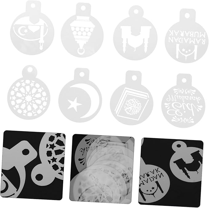 16Pcs Muslim Festival Cake Stencil Molds Baking Templates for Latte Art and Cake Decorating Lightweight Compact Design Smooth Surface Easy to Use and Clean