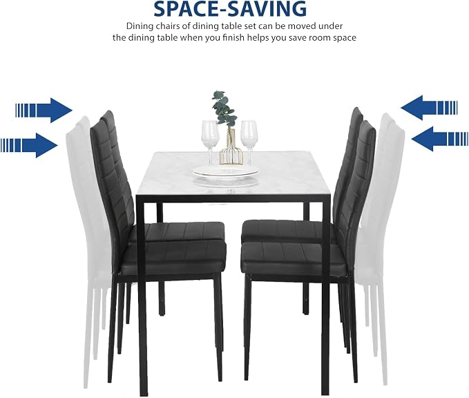 FDW Dining Table Set Dining Room Table Set for Small Spaces Kitchen Table and Chairs for 4 Table with Chairs Home Furniture Rectangular Modern (White Marble) - Image 4