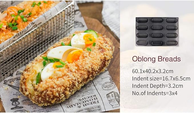 Hot Dog Molds Non Stick Bread Loaf Molds Baguette Pan Food Grade Silicone Bread Baking Mold 12 Loaf 40 x 60 for making Bread