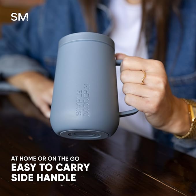 Simple Modern Voyager Signature Mug | Travel Coffee Tumbler with 360° Lid and Handle | Ceramic-Lined Insulated Stainless Steel Iced Cold Brew Cup | 12oz, Midnight Black - Image 5
