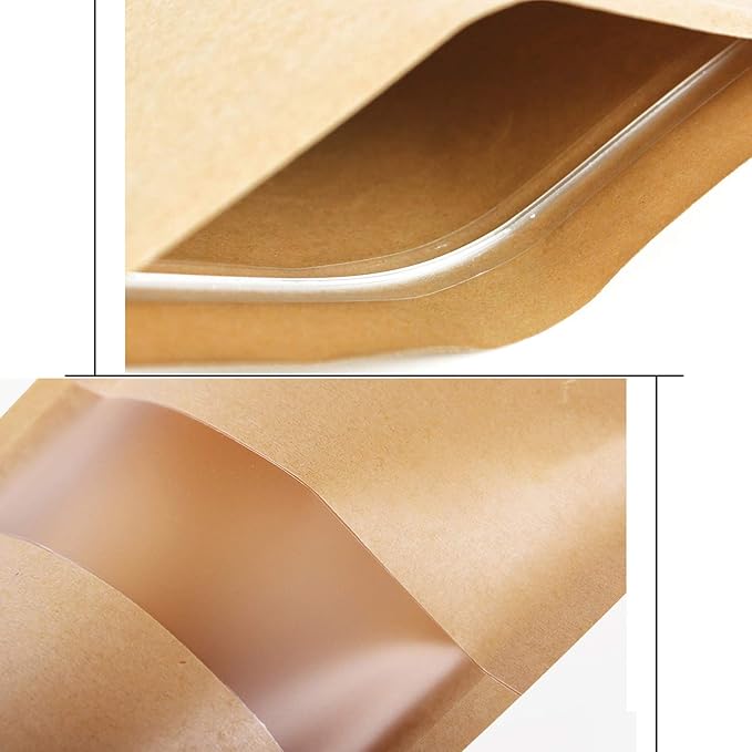 Kingrol 100 Count 7 x 10.25 Inch Kraft Paper Bags with Resealable Lock Seal Zipper &Transparent Window, Stand Up Food Bags - Image 6