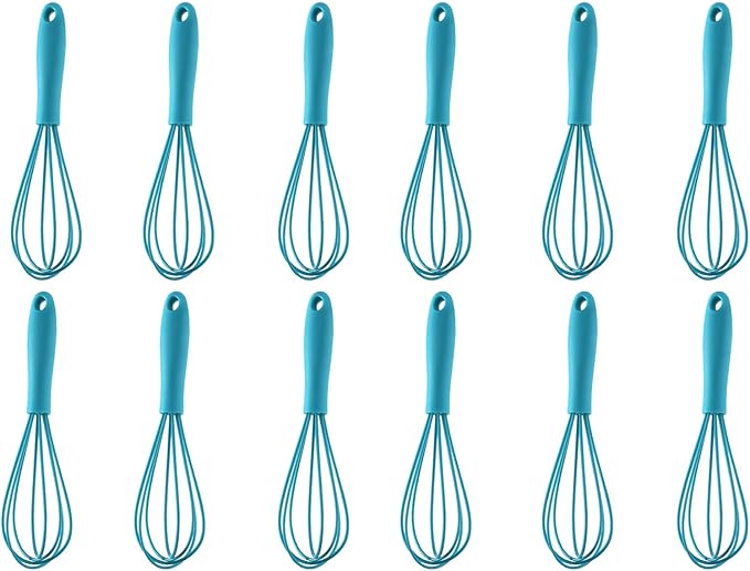 Mini Silicone Whisk, 12-Pack Portable Egg Whisk, Small Whisks For Cooking, Manual Handheld Milk Frothers, Household Egg Blender Silicone Whisks For Cooking (12PCS-Blue)