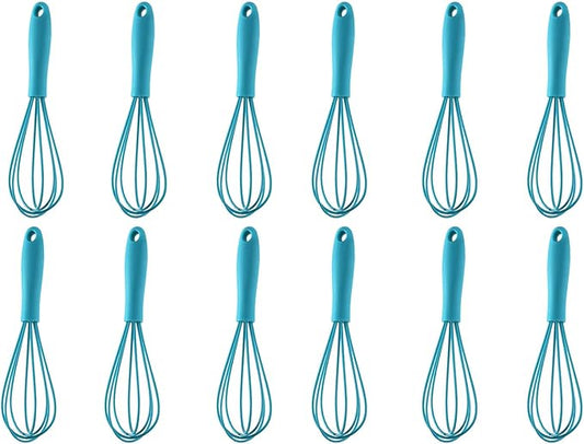 Mini Silicone Whisk, 12-Pack Portable Egg Whisk, Small Whisks For Cooking, Manual Handheld Milk Frothers, Household Egg Blender Silicone Whisks For Cooking (12PCS-Blue)