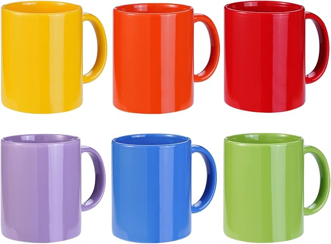 Multi-Coloured Ceramic Mugs Set of 6-11.2 oz / 330ml-Coffee Mugs-Cappuccino-Tea Cups- Hot Chocolate Cups (Warm color, Large) by Unknown